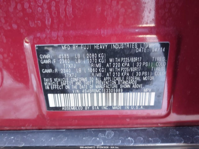 Subaru Outback 2.5i Limited 2014 4S4BRBMC1E3305989 Image 9