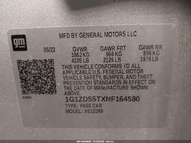 2022 CHEVROLET MALIBU 1G1ZD5STXNF164580 Photo 8