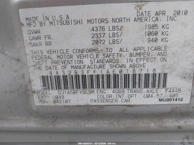 2010 MITSUBISHI GALANT 4A32B3FF1AE018718 Photo 8