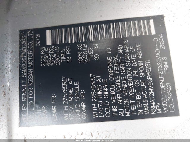 KNMAT2MV6GP662311 Nissan ROGUE S