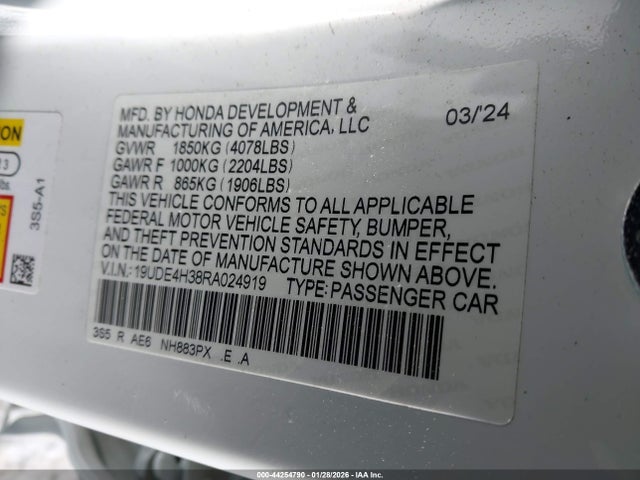 44254790 :رقم المزاد ، 19UDE4H38RA024919 vin ، 2024 Acura Integra A-spec مزاد بيع