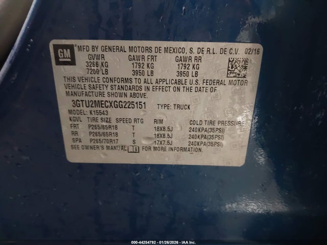 3GTU2MECXGG225151 GMC Sierra 1500 Sle