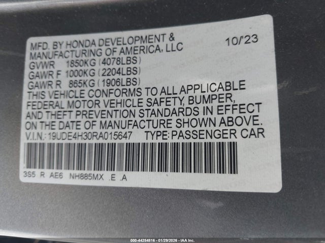 2024 Acura Integra A-spec მანქანა იყიდება აუქციონზე, vin: 19UDE4H30RA015647, აუქციონის ნომერი: 44254816