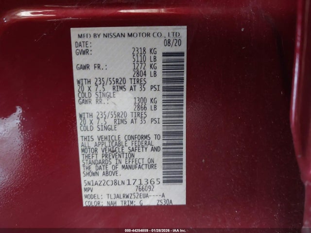 2020 NISSAN MURANO 5N1AZ2CJ8LN171365 Photo 8