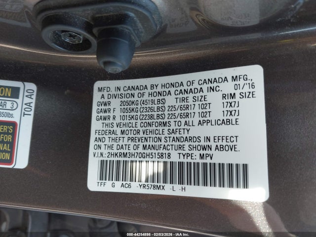 2HKRM3H70GH515818 Honda Cr-v Ex-l