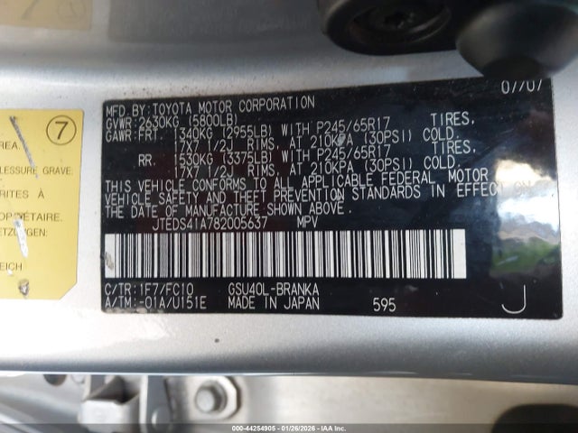 2008 TOYOTA HIGHLANDER JTEDS41A782005637 Photo 8