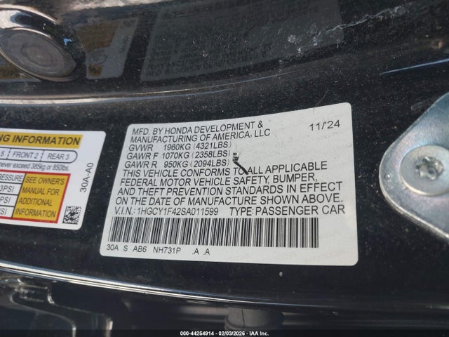 Aukcja sprzedaży 2025 Honda Accord Se, vin: 1HGCY1F42SA011599, numer aukcji: 44254914