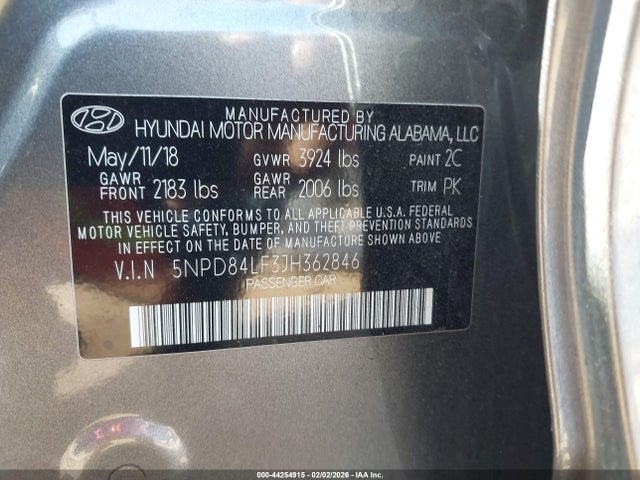 5NPD84LF3JH362846 Hyundai Elantra Value Edition