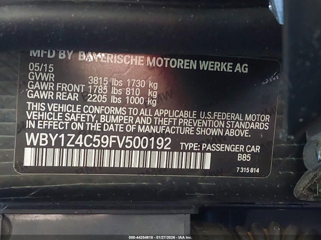 WBY1Z4C59FV500192 BMW I3 Base W/range Extender