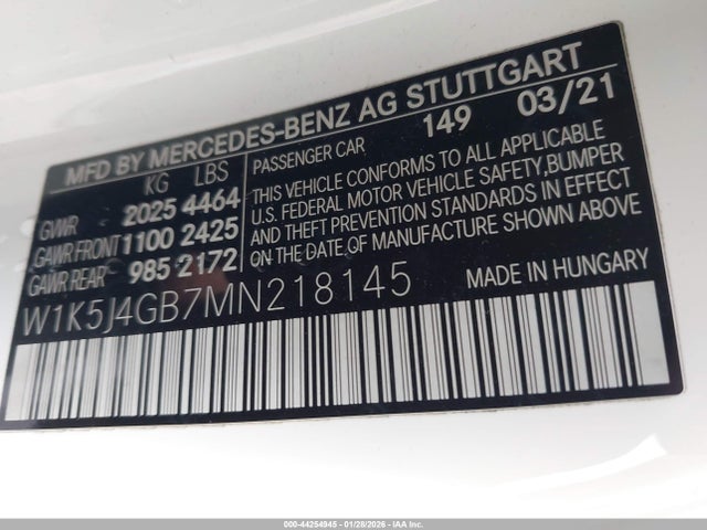 W1K5J4GB7MN218145 Mercedes-Benz CLA 250