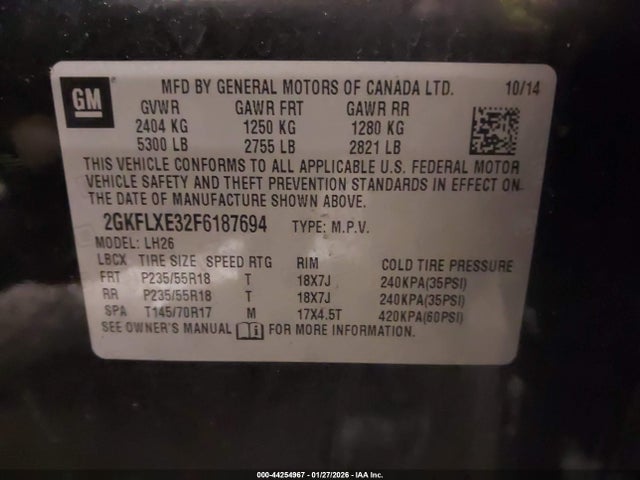 Aukcja sprzedaży 2015 Gmc Terrain Slt-1, vin: 2GKFLXE32F6187694, numer aukcji: 44254967