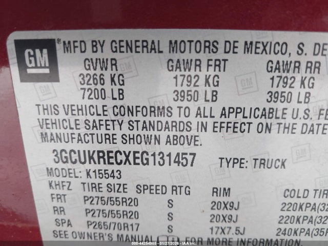 3GCUKRECXEG131457 Chevrolet Silverado 1500 1lt