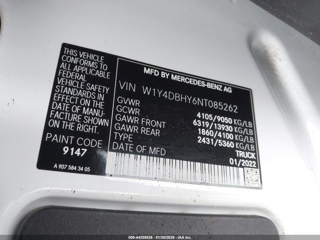 W1Y4DBHY6NT085262 Mercedes-Benz Sprinter 2500 Standard Roof I4 Diesel