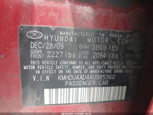Продаж на аукціоні авто 2010 Hyundai Elantra Gls, vin: KMHDU4AD4AU985360, номер лоту: 44255036