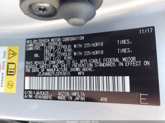 Aukcja sprzedaży 2018 Lexus Nx 300, vin: JTJYARBZ9J2093815, numer aukcji: 44255037