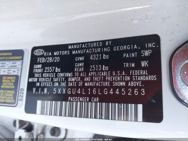 5XXGU4L16LG445263 KIA Optima Ex Premium