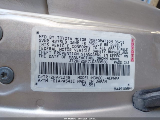 2001 TOYOTA CAMRY JT2BF22K710330536 Photo 8