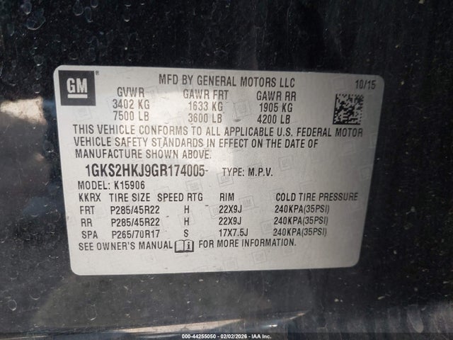 1GKS2HKJ9GR174005 GMC YUKON XL DENALI