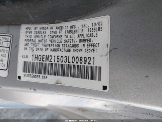2003 HONDA CIVIC 1HGEM21503L006921 Photo 8