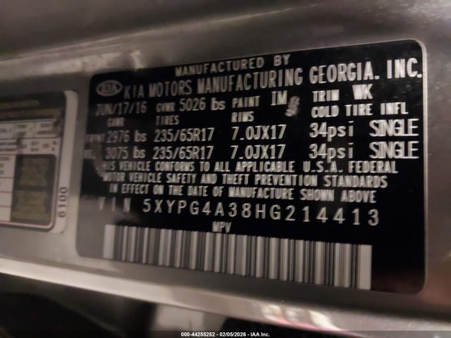 Продаж на аукціоні авто 2017 Kia Sorento 2.4l Lx, vin: 5XYPG4A38HG214413, номер лоту: 44255252