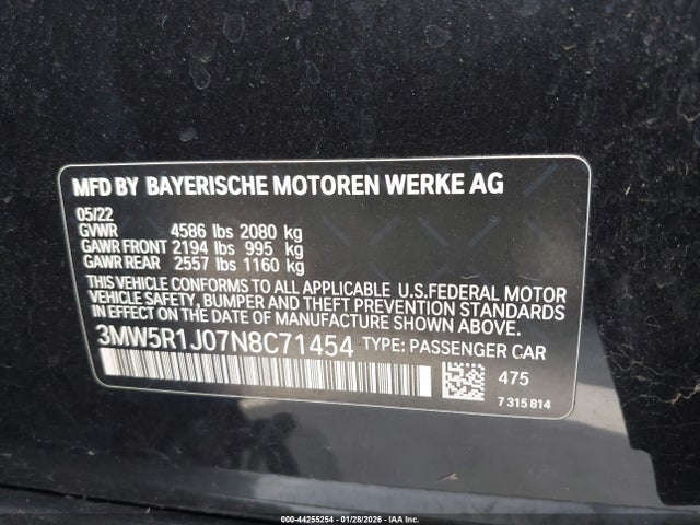 3MW5R1J07N8C71454 BMW 330I