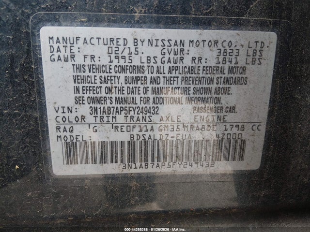 3N1AB7AP5FY249432 Nissan Sentra Fe+ S/s/sl/sr/sv