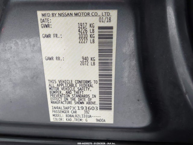1N4AL3AP7JC193603 Nissan Altima 2.5 Sl