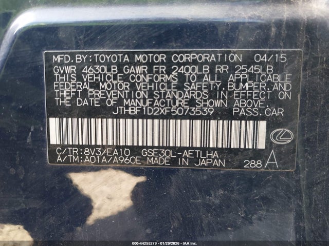 Lexus IS 250 2015 JTHBF1D2XF5073539 Image 9