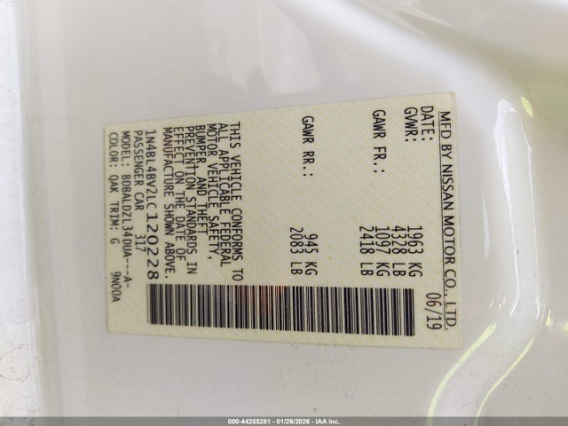 1N4BL4BV2LC120228 Nissan Altima S Fwd