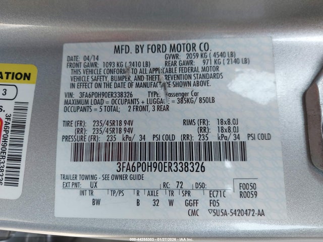 Ford FUSION SE 2014 3FA6P0H90ER338326 Image 9