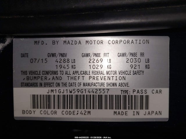 Aukcja sprzedaży 2016 Mazda Mazda6 I Grand Touring, vin: JM1GJ1W59G1442557, numer aukcji: 44255325