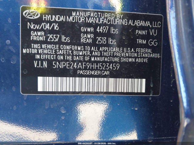 5NPE24AF9HH523459 Hyundai SONATA SE
