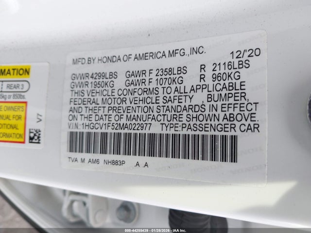 1HGCV1F52MA022977 Honda Accord Ex-l