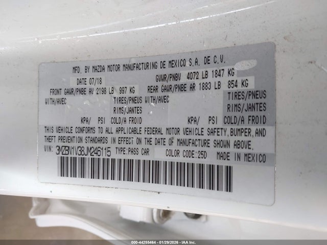 Aukcja sprzedaży 2018 Mazda Mazda3 Touring, vin: 3MZBN1V38JM246115, numer aukcji: 44255464