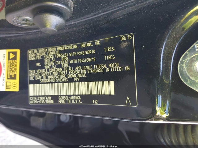 Продажа на аукционе авто 2015 Toyota Highlander Le Plus V6, vin: 5TDZKRFH2FS103493, номер лота: 44255518