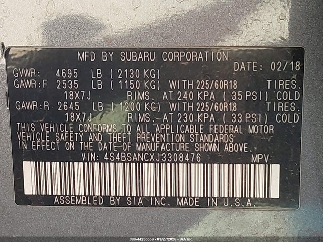 4S4BSANCXJ3308476 Subaru Outback 2.5i Limited