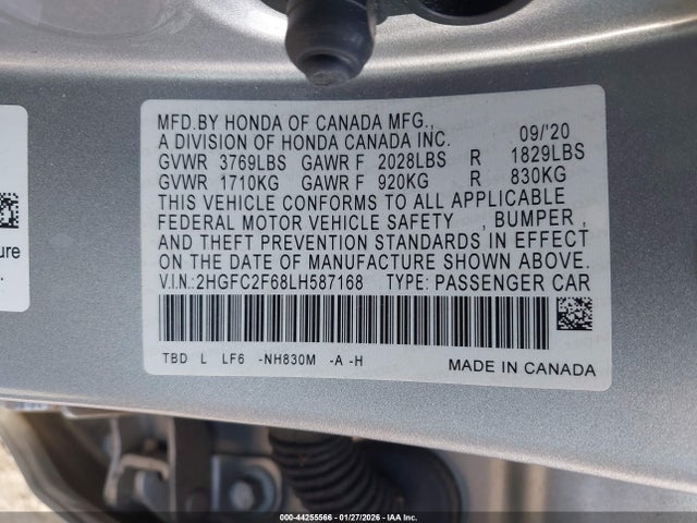 Honda Civic Lx 2020 2HGFC2F68LH587168 Image 9