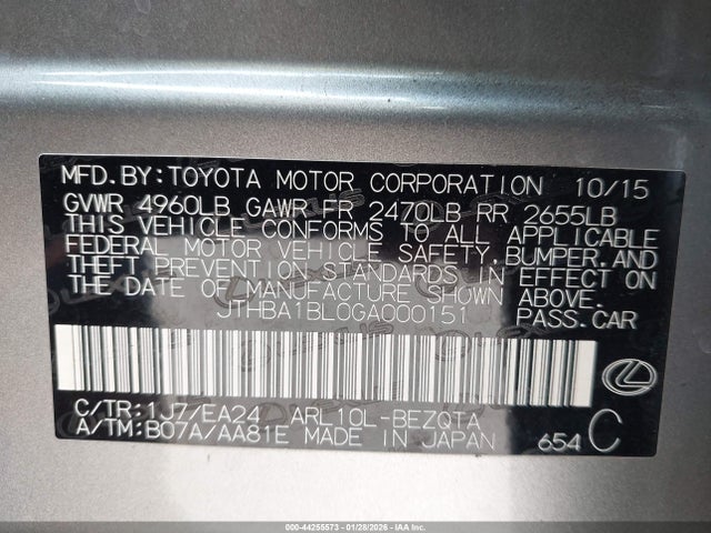 Продажа на аукционе авто 2016 Lexus Gs 200t F Sport, vin: JTHBA1BL0GA000151, номер лота: 44255573