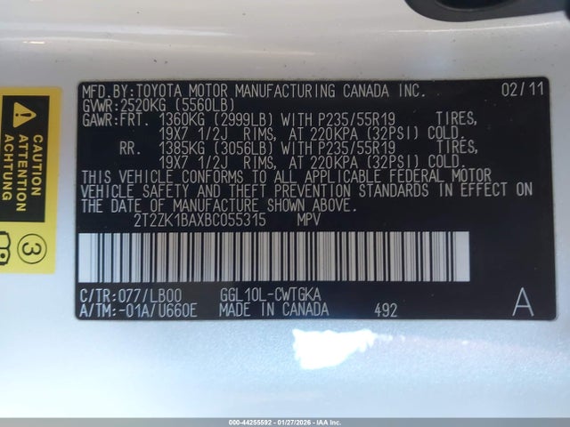 Aukcja sprzedaży 2011 Lexus Rx 350, vin: 2T2ZK1BAXBC055315, numer aukcji: 44255592