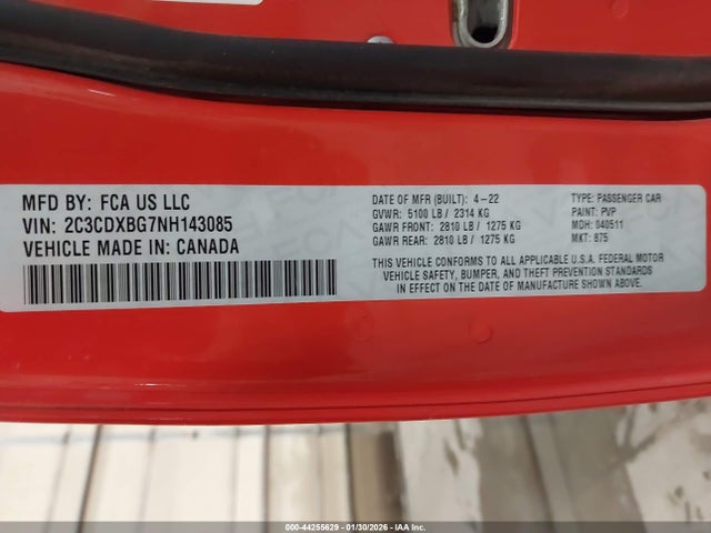 Продажа на аукционе авто 2022 Dodge Charger Sxt Rwd, vin: 2C3CDXBG7NH143085, номер лота: 44255629