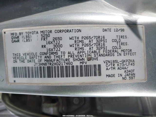 1999 TOYOTA 4RUNNER JT3HN87R2X0217460 Photo 8