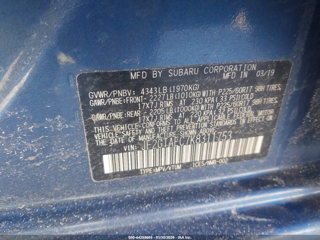 44255685 :رقم المزاد ، JF2GTAEC7K8311753 vin ، 2019 Subaru Crosstrek 2.0i Premium مزاد بيع