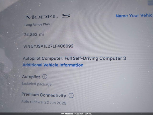 5YJSA1E27LF406692 Tesla Model S Long Range Dual Motor All-wheel Drive/long Range Plus Dual Motor All-wheel Drive