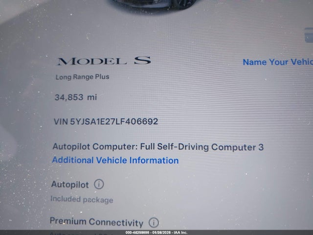 5YJSA1E27LF406692 Tesla Model S Long Range Dual Motor All-wheel Drive/long Range Plus Dual Motor All-wheel Drive