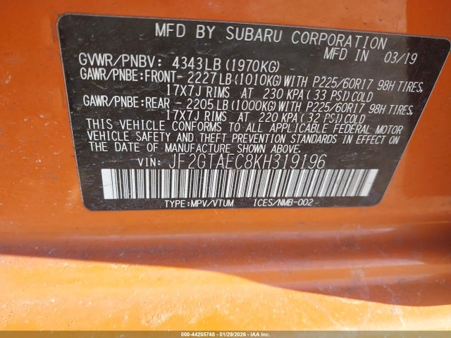 Subaru Crosstrek 2.0i Premium 2019 JF2GTAEC8KH319196 Image 9