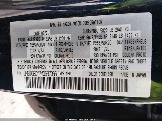 JM3TCBDY7M0537056 Mazda Cx-9 Grand Touring
