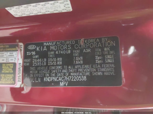 KNDPNCAC7H7220538 KIA Sportage Ex