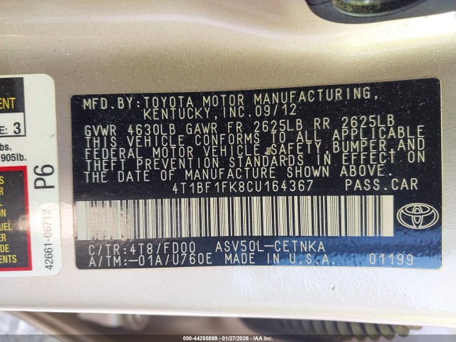 2012 TOYOTA CAMRY 4T1BF1FK8CU164367 Photo 8