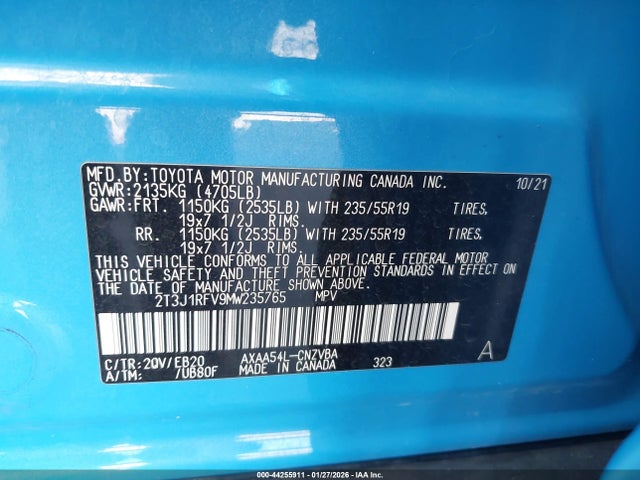2T3J1RFV9MW235765 Toyota Rav4 Adventure