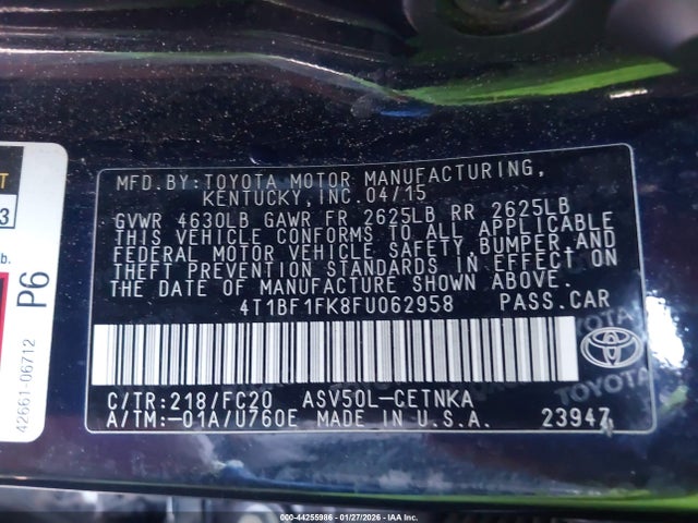 4T1BF1FK8FU062958 Toyota CAMRY LE